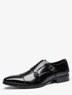 Mocassins à lacets pour homme bout uni double boucle cuir antidérapant talon carré chaussures de bal basses