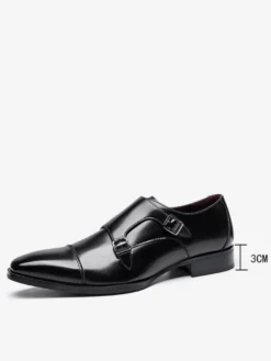 Mocassins à lacets pour homme bout uni double boucle cuir antidérapant talon carré chaussures de bal basses