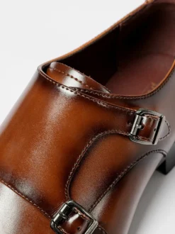 Mocassins à lacets pour homme bout uni double boucle cuir antidérapant talon carré chaussures de bal basses
