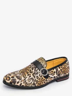 Mocassins léopard à bout rond et boucle chaussures décontractées