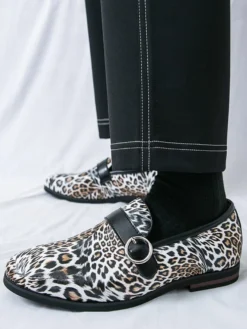 Mocassins léopard à bout rond et boucle chaussures décontractées