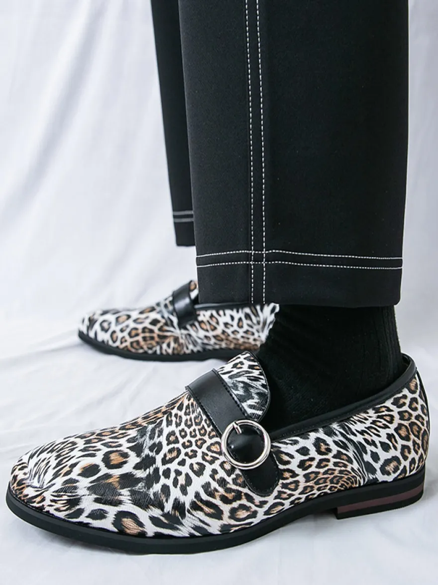 Mocassins léopard à bout rond et boucle chaussures décontractées