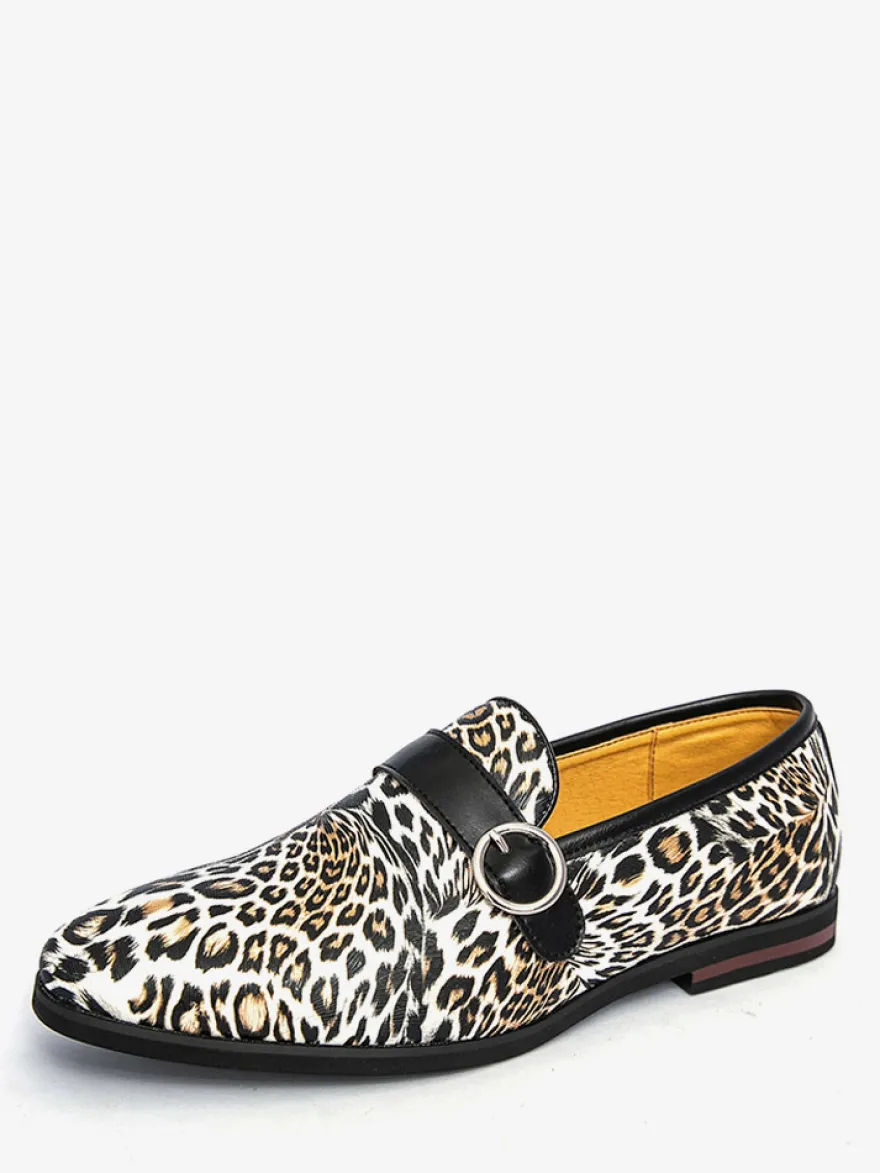 Mocassins léopard à bout rond et boucle chaussures décontractées