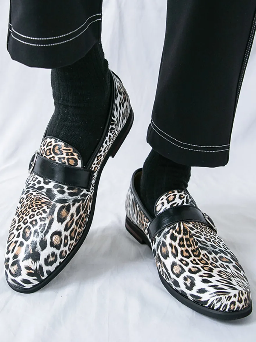 Mocassins léopard à bout rond et boucle chaussures décontractées