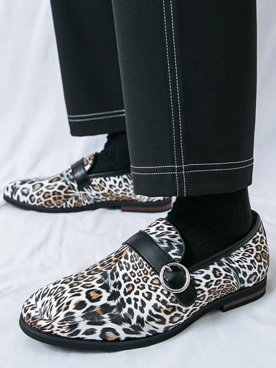 Mocassins léopard à bout rond et boucle chaussures décontractées