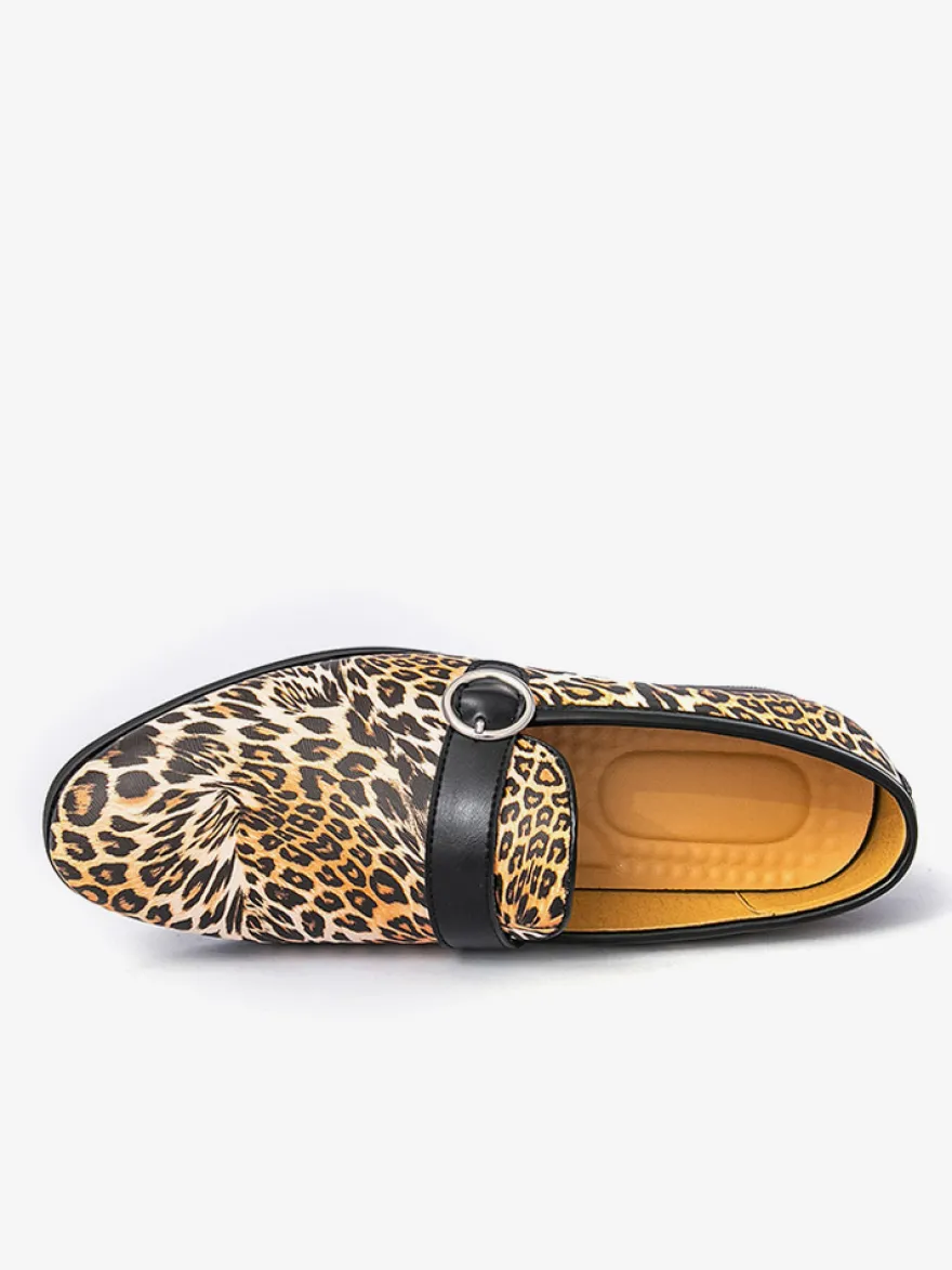 Mocassins léopard à bout rond et boucle chaussures décontractées