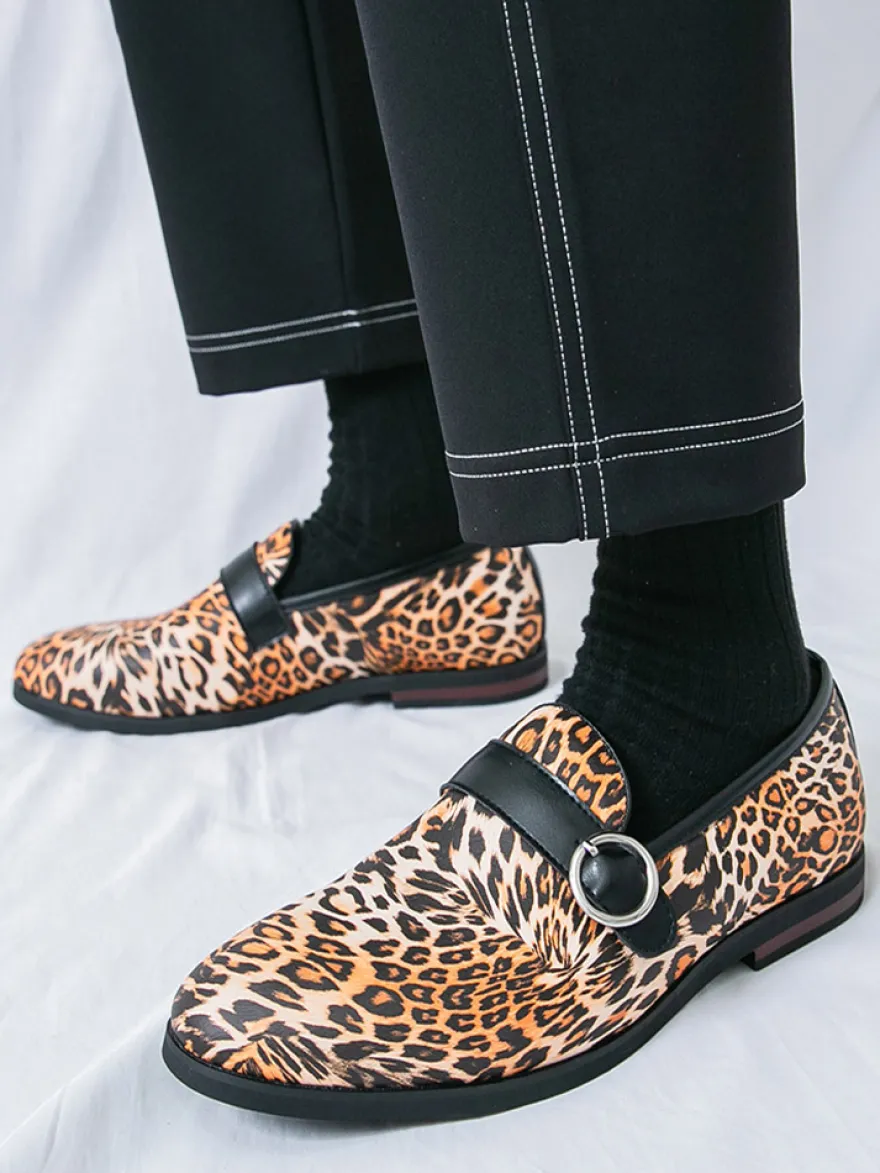 Mocassins léopard à bout rond et boucle chaussures décontractées
