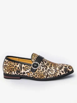 Mocassins léopard à bout rond et boucle chaussures décontractées