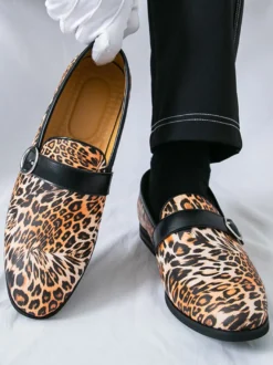 Mocassins léopard à bout rond et boucle chaussures décontractées
