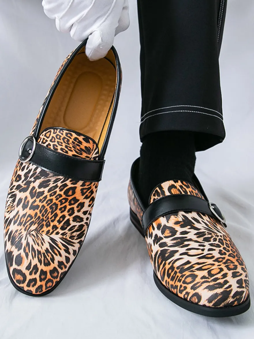 Mocassins léopard à bout rond et boucle chaussures décontractées