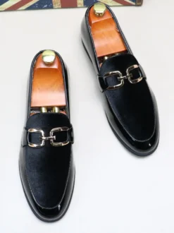Mocassins à mors pour homme boucle en chaîne décorative à enfiler bout pointu talons bas chaussures Penny