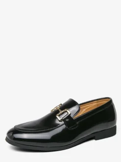 Mocassins à mors pour homme chaussures à enfiler en cuir verni à bout rond