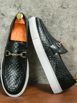 Mocassins à mors pour homme chaussures épaisses à enfiler motif poisson bout rond