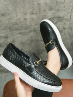 Mocassins à mors pour homme chaussures épaisses à enfiler motif poisson bout rond