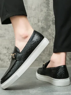 Mocassins à mors pour homme chaussures épaisses à enfiler motif poisson bout rond