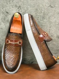 Mocassins à mors pour homme chaussures épaisses à enfiler motif poisson bout rond