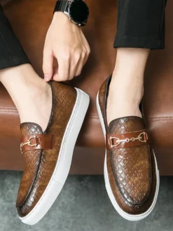 Mocassins à mors pour homme chaussures épaisses à enfiler motif poisson bout rond