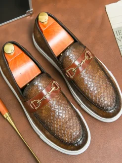 Mocassins à mors pour homme chaussures épaisses à enfiler motif poisson bout rond