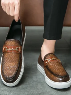 Mocassins à mors pour homme chaussures épaisses à enfiler motif poisson bout rond