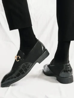 Mocassins à mors pour homme chaussures à enfiler en cuir suédé à motif pierre et bout pointu