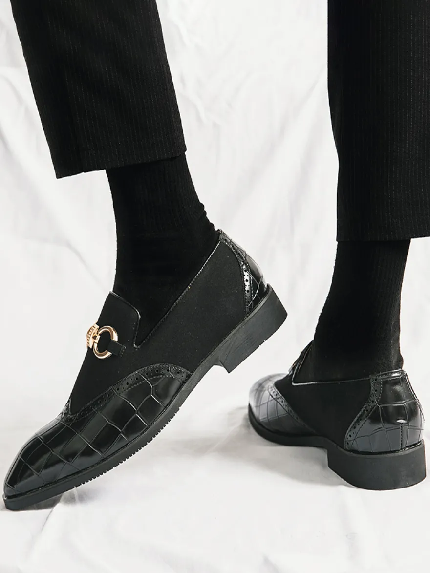 Mocassins à mors pour homme chaussures à enfiler en cuir suédé à motif pierre et bout pointu