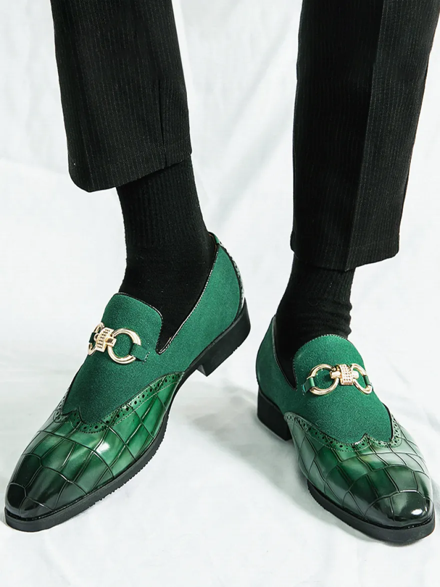 Mocassins à mors pour homme chaussures à enfiler en cuir suédé à motif pierre et bout pointu