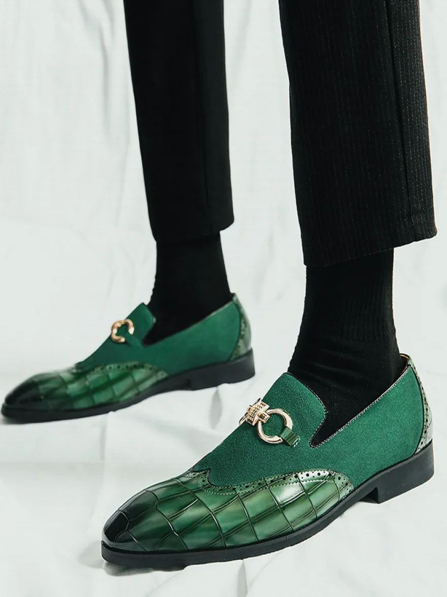 Mocassins à mors pour homme chaussures à enfiler en cuir suédé à motif pierre et bout pointu