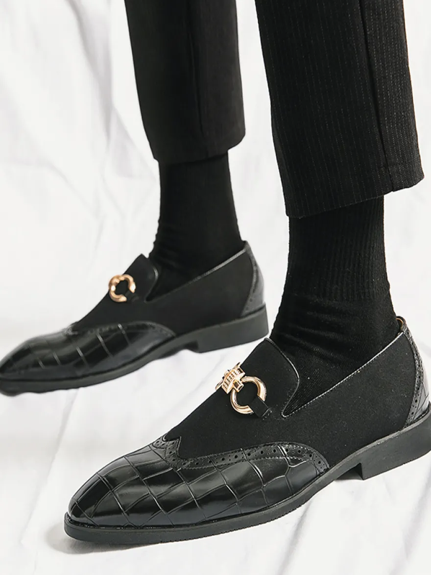 Mocassins à mors pour homme chaussures à enfiler en cuir suédé à motif pierre et bout pointu