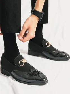 Mocassins à mors pour homme chaussures à enfiler en cuir suédé à motif pierre et bout pointu