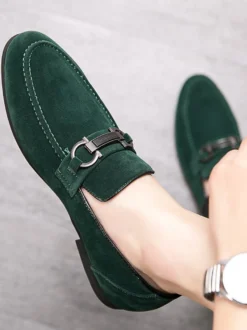 Mocassins à mors pour homme chaussures à talons bas en daim et cuir