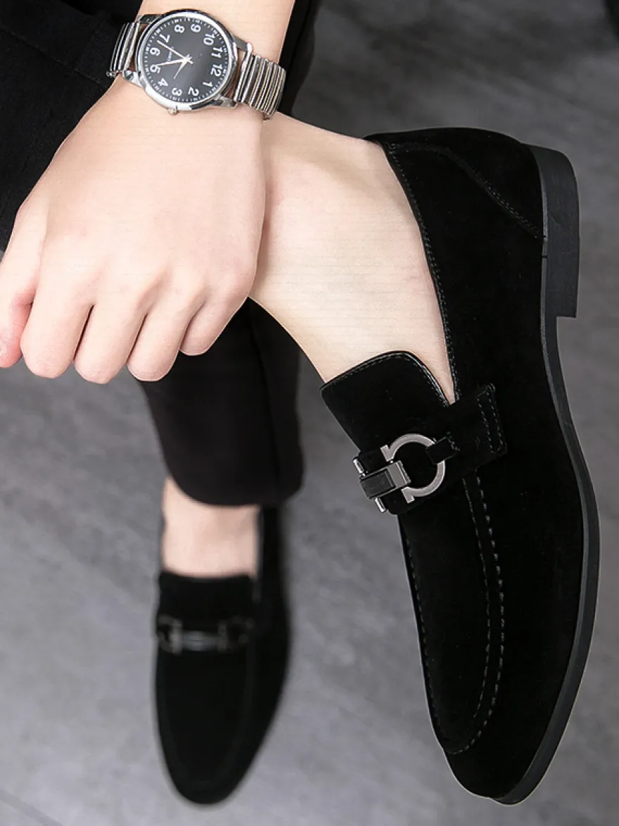 Mocassins à mors pour homme chaussures à talons bas en daim et cuir