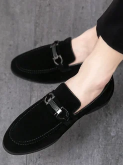 Mocassins à mors pour homme chaussures à talons bas en daim et cuir