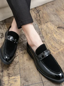 Mocassins à mors pour homme chaussures épaisses à enfiler en cuir suédé verni