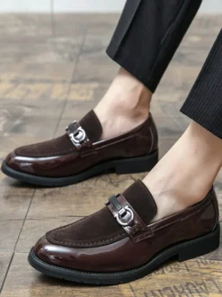 Mocassins à mors pour homme chaussures épaisses à enfiler en cuir suédé verni