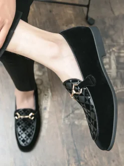 Mocassins à mors pour homme chaussures à enfiler en daim et à bout pointu