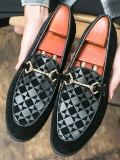 Mocassins à mors pour homme chaussures à enfiler en daim et à bout pointu