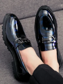 Mocassins à mors pour homme chaussures épaisses vernies antidérapantes