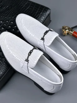 Mocassins à mors pour homme en cuir véritable perforé et maille