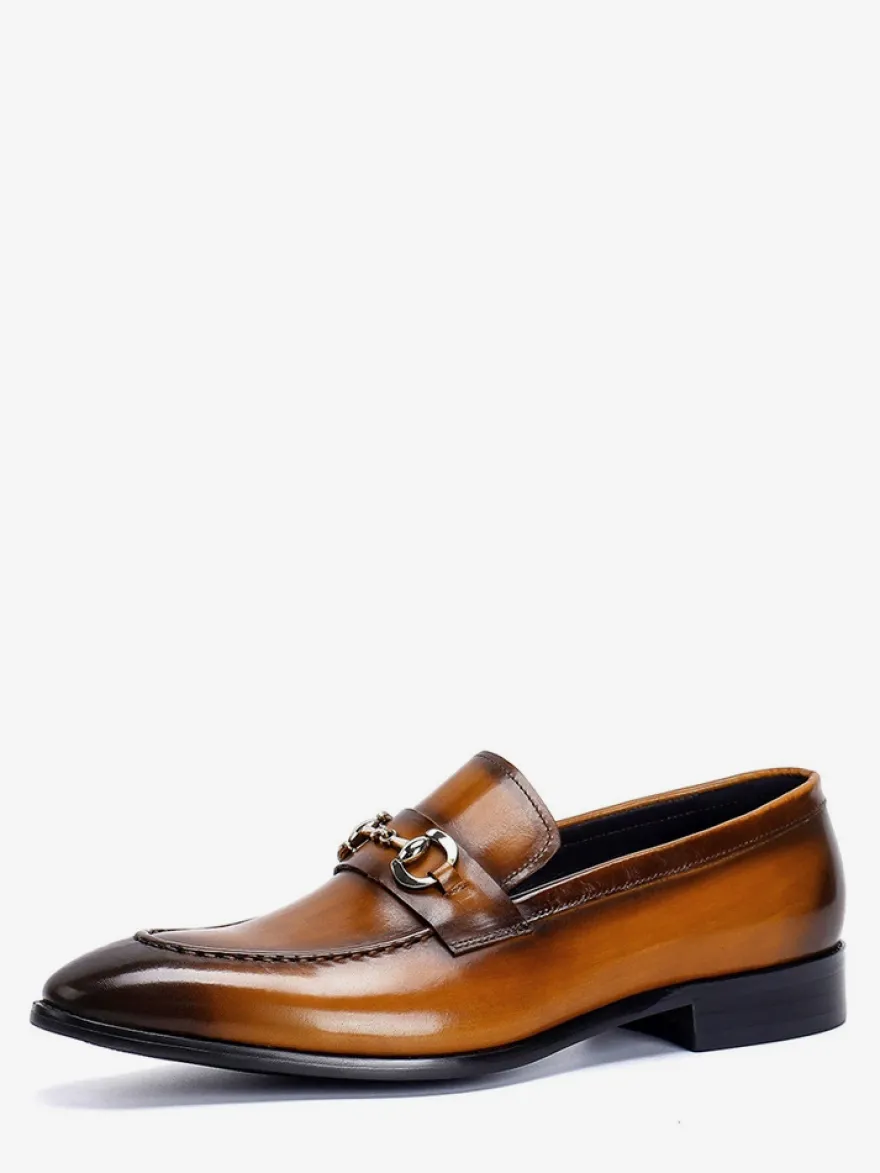 Mocassins à mors pour homme en cuir véritable à bout pointu à enfiler