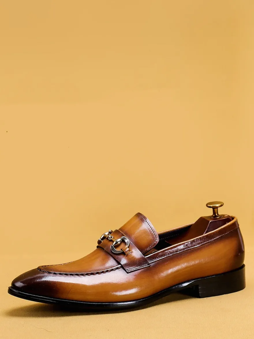 Mocassins à mors pour homme en cuir véritable à bout pointu à enfiler