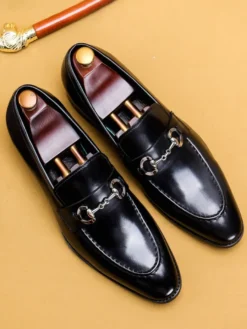 Mocassins à mors pour homme en cuir véritable à bout pointu à enfiler