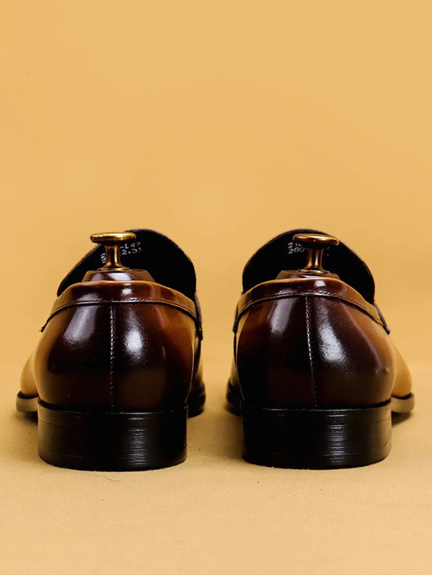Mocassins à mors pour homme en cuir véritable à bout pointu à enfiler