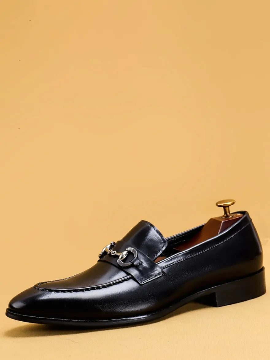 Mocassins à mors pour homme en cuir véritable à bout pointu à enfiler