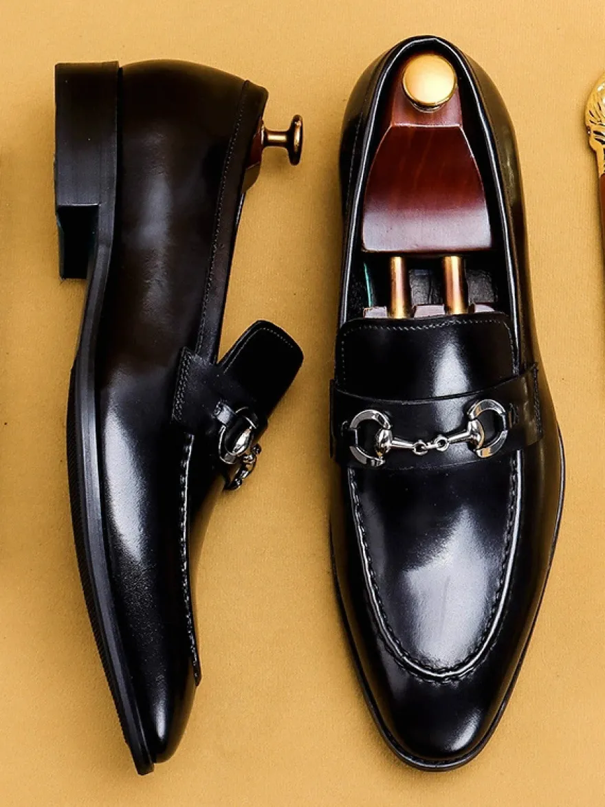 Mocassins à mors pour homme en cuir véritable à bout pointu à enfiler