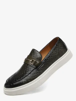 Mocassins à mors pour hommes chaussures à enfiler avec chaînes bout rond plateforme épaisses et basses
