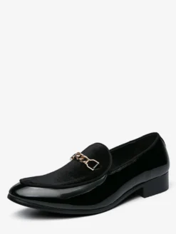 Mocassins à mors pour hommes en daim cuir à enfiler avec boucle à chaîne bout pointu talons bas chaussures de bal