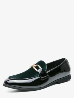 Mocassins à mors pour hommes en daim cuir à enfiler avec boucle à chaîne bout pointu talons bas chaussures de bal