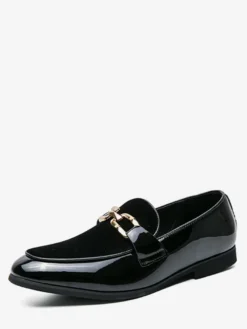 Mocassins à mors pour hommes en daim cuir à enfiler avec boucle à chaîne bout pointu talons bas chaussures de bal