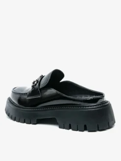 Mocassins mules noirs pour hommes bout rond détails métalliques chaussures à enfiler