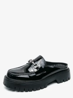 Mocassins mules noirs pour hommes bout rond détails métalliques chaussures à enfiler